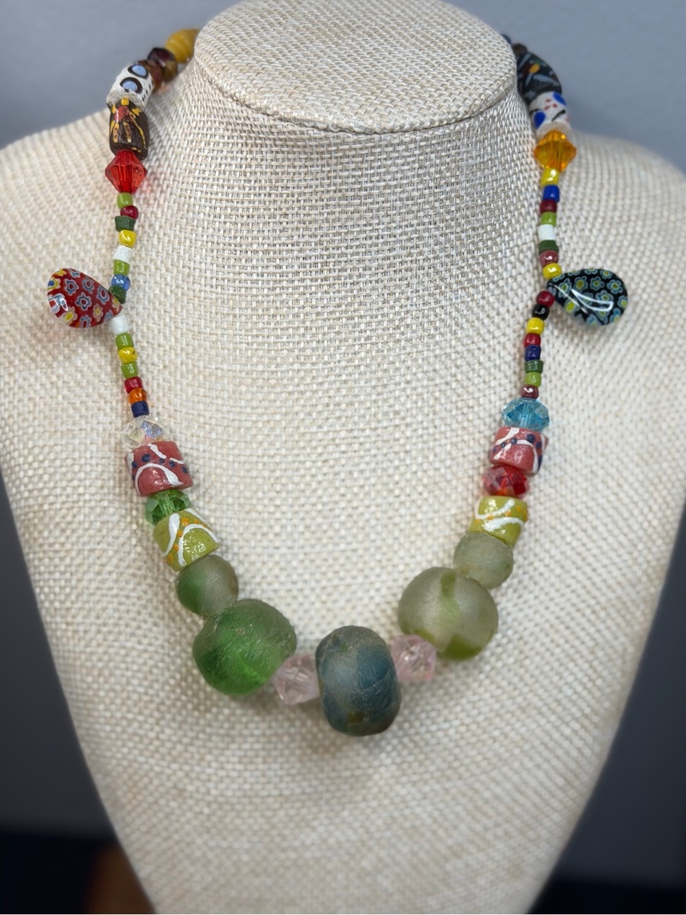 Millefiori Frosted Glass Statement Artisan Necklace Multicolor
